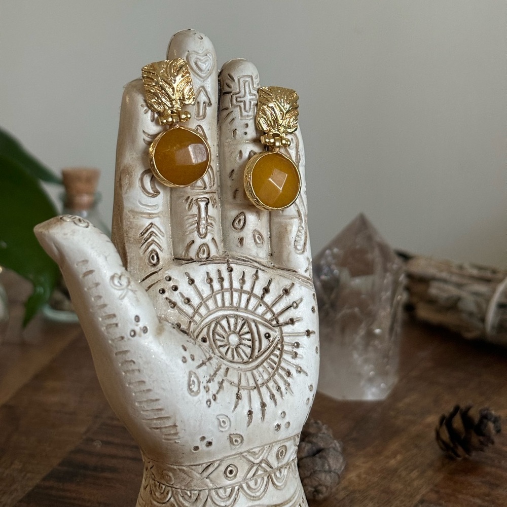 Gold and Orange Vintage Earrings with Bold Amber Stones